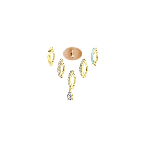 FIASASO 5Pcs Belly Button Ring for Women 14G Short Navel Rings Silver Clicker Belly Piercing Pack Simple Dangle Cute CZ Belly Small Hypoallergenic Belly Button Ring Reverse Piercings Jewelry - color: 14K Gold Plated