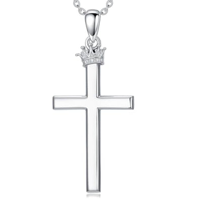 Cross Necklace for Men Women 925 Sterling Silver Cross Pendant Necklace Christian Religious Jewelry Gifts for Anniversary - color: 13-Crown Cross