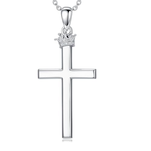 Cross Necklace for Men Women 925 Sterling Silver Cross Pendant Necklace Christian Religious Jewelry Gifts for Anniversary - color: 13-Crown Cross