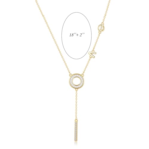 Gold Plated Lariat Necklace for Women Circle Bar Love Letter Long Pendant Y Necklace CZ Trendy Dainty Chain Drop Necklaces Adjustable Length