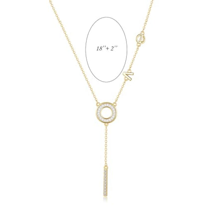 Gold Plated Lariat Necklace for Women Circle Bar Love Letter Long Pendant Y Necklace CZ Trendy Dainty Chain Drop Necklaces Adjustable Length