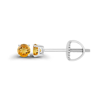 14K Gold Plated 925 Sterling Silver Hypoallergenic 3mm Round Genuine Birthstone Solitaire Screwback Stud Earrings - color: Citrine