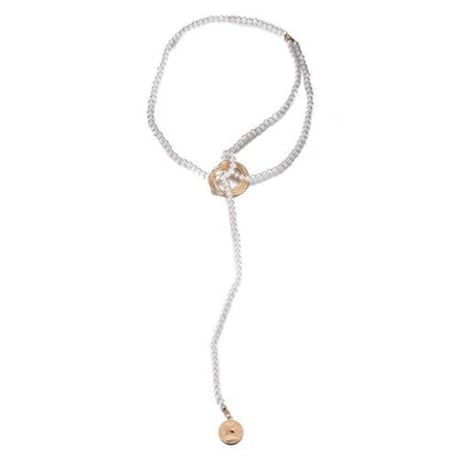 Dainty Lariat Pearl Necklace for Women, Long Gold Minimalist Charm Jewelry, Elegant Pearl Pendant Necklace Gift - color: K-Gemini pendant necklace