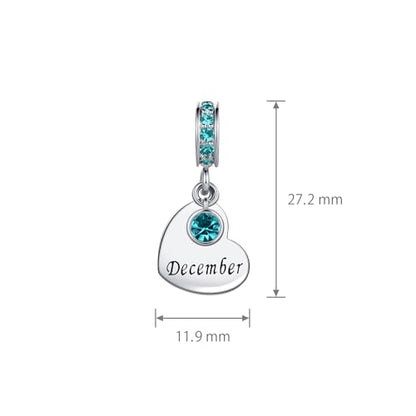 NARTGO January-December Birthstone Birthday Charm Heart Dangle Beads Jewelry Gift for Women Compatible with Pandora Bracelets & Necklaces - style: December Birthstone