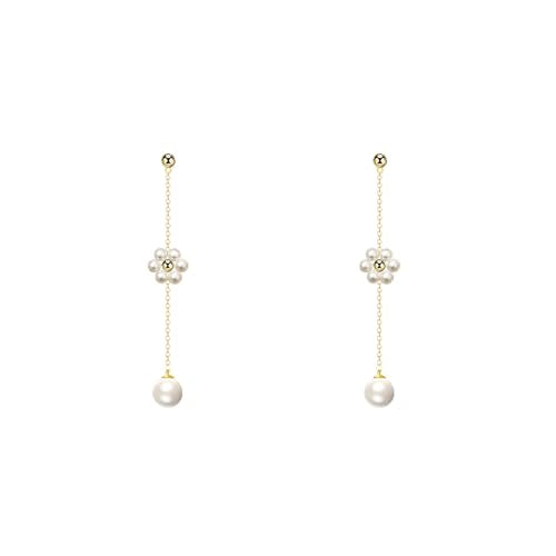 IMBOS Pearl Earrings 14k Gold Plated Daisy Flower Stud Earrings for Women Ball Stud Flat Back Earring Hypoallergenic Statement Earring Trendy Jewelry Gift for Women - color: Gold-Dangle Pearl Flower