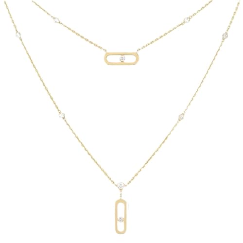 Diamond necklace for women, simple geometric single diamond double-layer, fashionable autumn and winter sweater chain, versatile clavicle - color: Gold