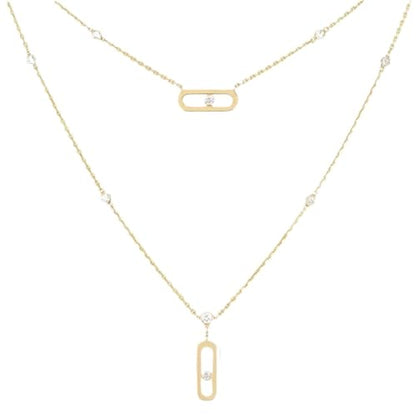 Diamond necklace for women, simple geometric single diamond double-layer, fashionable autumn and winter sweater chain, versatile clavicle - color: Gold