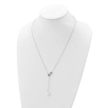 925 Sterling Silver Rhod-plated 7-8mm FWC Pearl Infinity Lariat Drop Necklace