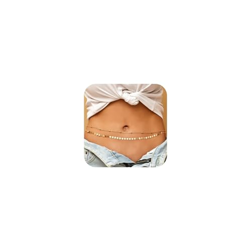 14K Gold Plated Waist Chain for Women, Layered Belly Body Chain | 2Pcs Adjustable Fit, Layered Design, Dainty Chain Styles, Bikini, Dress & Rave Outfits, Beach, Festival & Vacation - color: Gold-Plated 10