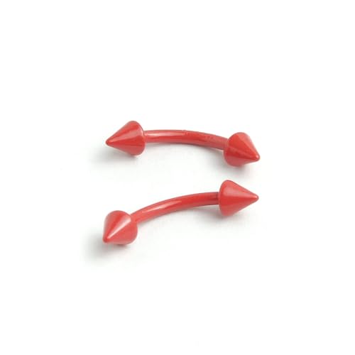 2Pcs 16G Red Spike Eyebrow Rings for Women Men Surgical Steel Curved Barbell Eyebrow Rings Studs Helix Rook Earrings Simple Body Piercing Jewelry