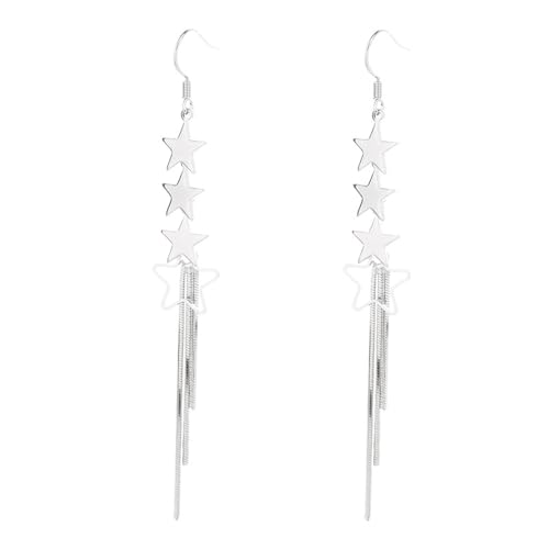 925 Sterling Silver Dangle Earrings with Charms Heart, Water drop, Moon, Star Long Drop Earring for Women Jewelry Gifts Hypoallergenic - color: star tassel