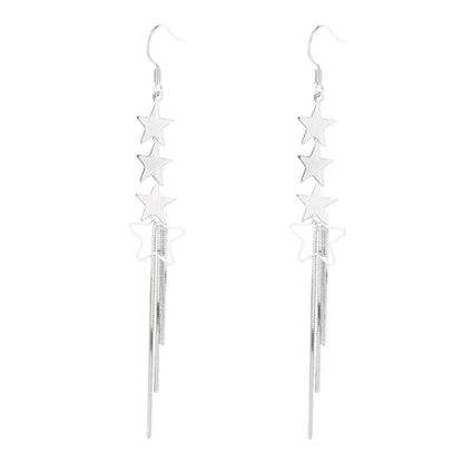 925 Sterling Silver Dangle Earrings with Charms Heart, Water drop, Moon, Star Long Drop Earring for Women Jewelry Gifts Hypoallergenic - color: star tassel