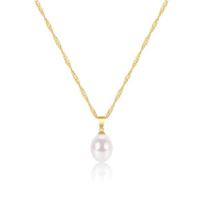 EAMTI Pearl Necklaces for Women Trendy 925 Sterling Silver Freshwater Cultured Single Pearl Necklace Dainty Pendant Necklace - color: 14K Gold Plated