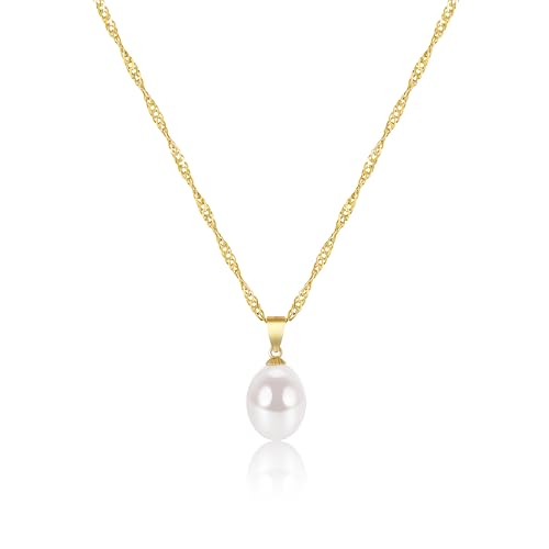 EAMTI Pearl Necklaces for Women Trendy 925 Sterling Silver Freshwater Cultured Single Pearl Necklace Dainty Pendant Necklace - color: 14K Gold Plated
