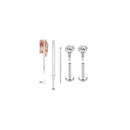 20G Internal Thread Cartilage Earrings Studs Surgical Steel Nose Rings Stud | Flat Back Stud Piercing Jewelry for Tragus/Helix/Conch/Medusa/Lip/Labret - color: BL:6mm;CZ:2.5mm