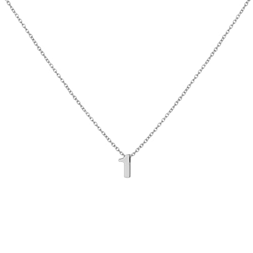 Number Necklace for Women Dainty 18K Gold Plated Pendant Necklace Charm Birth Month Personalized Jewelry Birthday Gift - color: SILVER, style: Number 1