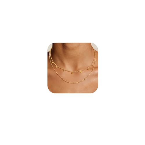 Layered Gold Necklaces for Women Two Thin Stacked Set Adjustable Chain Simple Charm Necklaces for Daily
