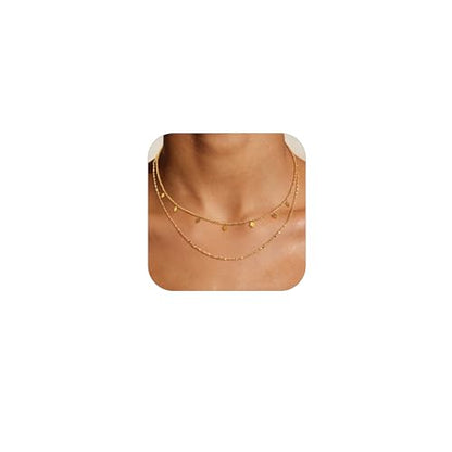 Layered Gold Necklaces for Women Two Thin Stacked Set Adjustable Chain Simple Charm Necklaces for Daily