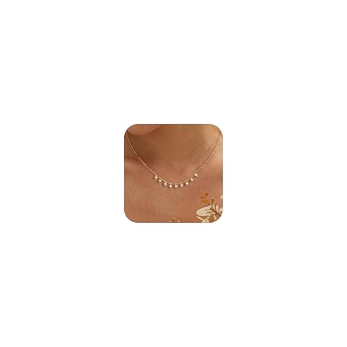 Pearl Necklaces for Women,Dainty Gold Pendant Necklaces Waterproof Jewelry | 14K Gold Plated Pearl Necklaces,Dainty Elegant Wedding Necklace,Small Cute Adjustable Minimalist Necklace,Non Tarnish Jewelry - color: GOLD-10
