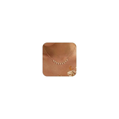 Pearl Necklaces for Women,Dainty Gold Pendant Necklaces Waterproof Jewelry | 14K Gold Plated Pearl Necklaces,Dainty Elegant Wedding Necklace,Small Cute Adjustable Minimalist Necklace,Non Tarnish Jewelry - color: GOLD-10