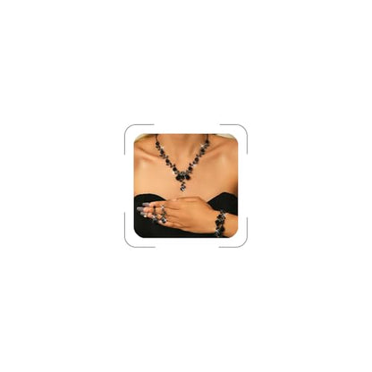CSIYANJRY99 Silver Prom Jewelry Set Gold Wedding Jewelry Sets for Brides Necklace and Earring Bracelet Rhinestone Prom Party Costume Accessorie - color: A-Black