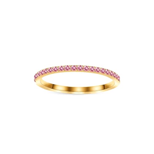 Birthstone Rings For Women, Silver Stackable Cubic Zirconia Stainless Steel Birth Stone Ring To My Daughter/Mom Birthday Unique Gifts Jewelry - color: 07-Gold-July