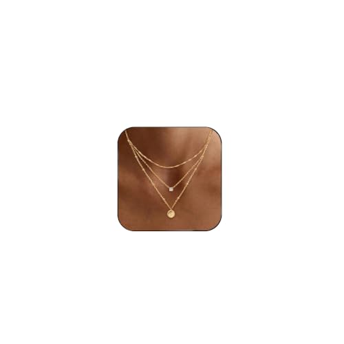 Layered Necklaces for Women, Simple Gold Necklace Stack Dainty 14K Gold Plated CZ Disc Pendant Necklace Set Non Tarnish Gold Jewelry Gifts - color: Gold-Wave+CZ+Disc