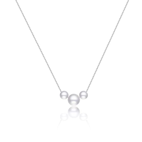 Dainty Pearl Pendant Necklaces for Women 14K Gold Plated Handmade Layered Pearl Chain Necklace Delicate Layered Pearl Necklace Everyday Jewelry Gift - color: 3 Pearl-Silver