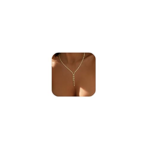 STONEFANS Long Tennis Necklaces for Women - Dainty Silver Lariat Necklace Rhinestone Y Shaped Drop Necklace Cute Choker Necklaces for Women Trendy Silver Prom Jewelry Gifts - color: Gold-Oval Y