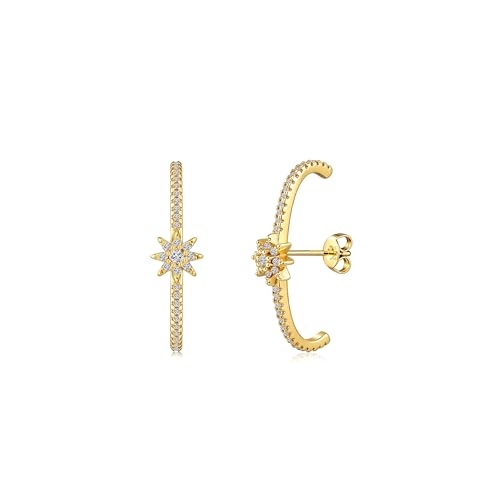 CZ Suspender Cuff Stud Earrings Wrap Earlobe Silver Post Cubic Zirconia Minimalist Jewelry for Women - color: Gold Star CZ