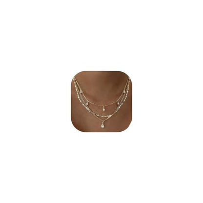 YEEZII Layered Gold Necklaces for Women Trendy, 3 Pcs 14K Gold Plated Choker Paperclip Box Chain Necklace, Stackable Women's Gold Pendant Necklaces Jewelry Set - color: Gold-3 Pcs-Pearl
