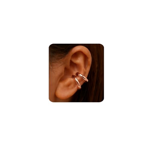 MUMREUES Chunky Ear Cuffs Non Piercing for Women 14K Gold Plated Cuff Earring Trendy Clip on Cartilage Helix Earrings Fake Earring Jewelry Gift - color: Rose Gold