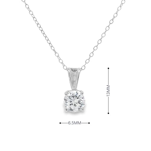 Amazon Essentials Plated Sterling Silver Cubic Zirconia Round Cut Solitaire Pendant Necklace, 18" - color: Platinum, size: 6.5 mm