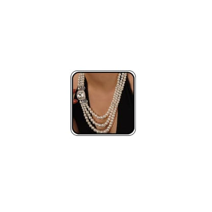 Aimimier 1920s 3-layered White Faux Pearl Necklace and Earrings Set with Crystal and Rhinestone Bridal Long Pearl Necklace Statement Women Jewelry - color: Crystal