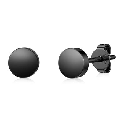 JIAYIQI Minimalist 925 Sterling Silver Stud Earrings Set, 14K Gold Plated Hypoallergenic Tiny Bar Dot Heart Star Studs for Women & Men - style: Black-Dot-1Pair