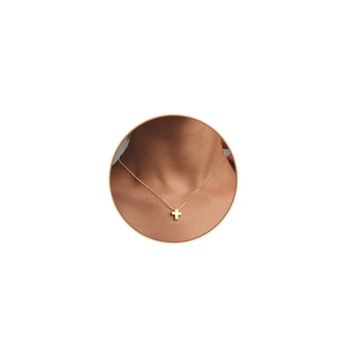 Airmb Cross Necklace for Women Gold/Silver Plated Layered Dainty Cross Chain Trendy Choker Satellite Charm Small Crucifix Pendant Gold/Silver Necklace Stackable Hypoallergenic Delicate Gift for Women - color: Gold-Cute Cross