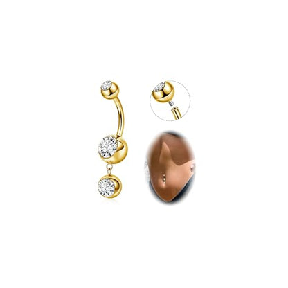 REVOLIA 14G G23 Pure Titanium Dangle Belly Button Rings for Women Hypoallergenic Dangling Navel Rings Internally Threaded Belly Rings for Sensitive Skin CZ Barbell Belly Button Piercing Jewelry 6-16mm - color: Gold