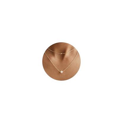 Plenky Pearl Necklaces for Women-14k Gold Plated Layered-Single Pearl Necklace Simple Pearl Choker Necklaces for Women Trendy Cute Gold Necklace Jewelry for Women Gifts - style: Double Gold Pearl Necklace