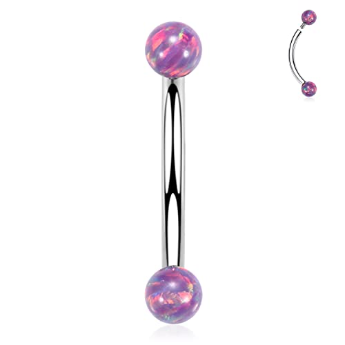 GAGABODY Titanium Eyebrow Jewelry - Curved Barbell & Labret Stud, 16g - Belly Button Ring & Cartilage Earring - Opal Bridge Jewelry - color: 1Pc-Silver+Ball Shape Purple Opal