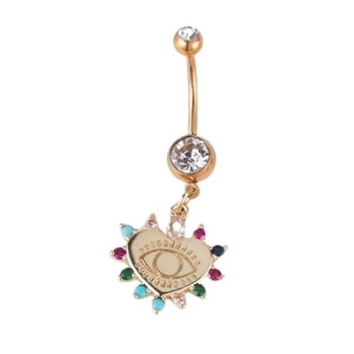 14G Blue CZ Evil Eye Sun Heart Dangle Belly Button Rings for Women 14K Gold Plated Surgical Steel Belly Navel Barbell Enamel Starry Sky Colorful Crystal Dangling Navel Rings Belly Piercing Jewelry - style: Style1