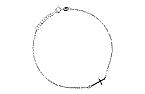 FashionJunkie4Life Sterling Silver Adjustable Link Anklet with Extension, Sterling Silver ankle bracelets for women, Summer bracelets, Foot Jewelry, Boho Jewelry for women - color: Sideways Cross