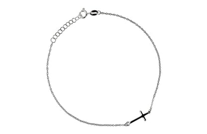 FashionJunkie4Life Sterling Silver Adjustable Link Anklet with Extension, Sterling Silver ankle bracelets for women, Summer bracelets, Foot Jewelry, Boho Jewelry for women - color: Sideways Cross