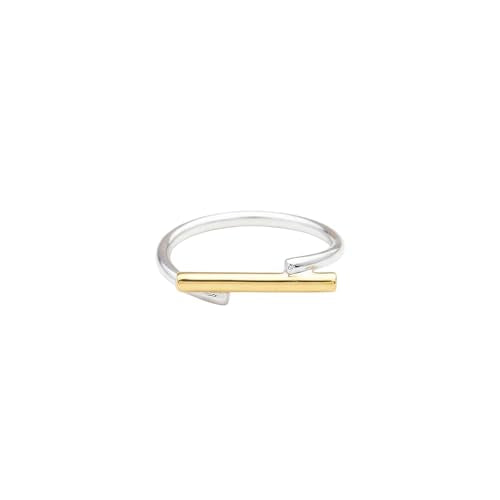 Handmade 925 Sterling Silver Ring with Gold Accent, Two-Tone Minimalist Design, Thin Band Stacking Ring - size: 10