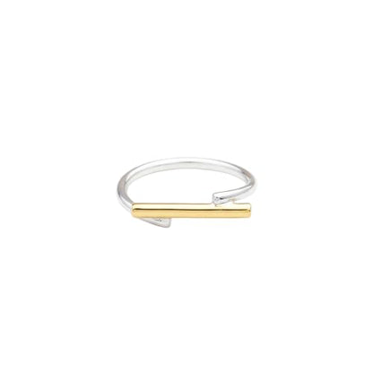 Handmade 925 Sterling Silver Ring with Gold Accent, Two-Tone Minimalist Design, Thin Band Stacking Ring - size: 7.5