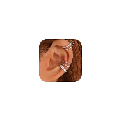 LOLIAS 4 Pairs Ear Cuffs Non Piercing - 14K Gold Plated Ear Cuff Earrings for Women Ear Cuff for Non Pierced Ears Clip on Cartilage Earring Adjustable Fake Earrings Set - style: Double-White Gold Plated