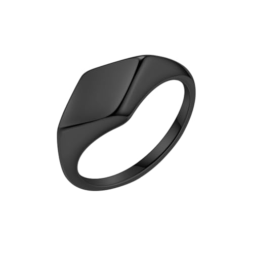 Minimalist Stainless Steel Signet Ring Polished Geometric Flat Top Band Simple Statement Ring for Women and Men - color: Black