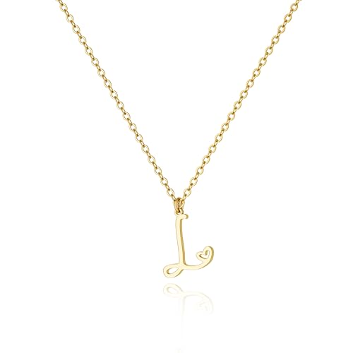 Tewiky Initial Necklace for Women-14k Gold Plated Dainty Letter Necklaces | Trendy Cute Custom Personalized Monogram Necklaces - color: gold, style: L