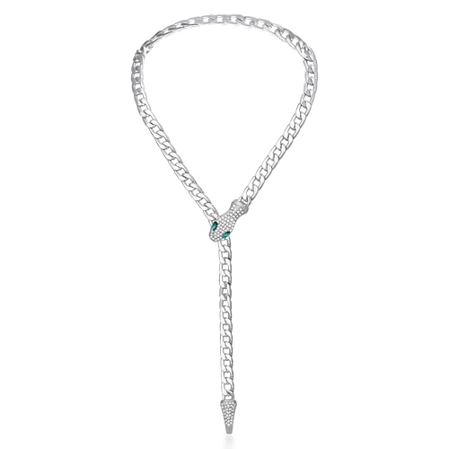 Bendable Snake Chain Necklace for Women Arm Cuff Flexible Twisty Multi-purpose DIY Bracelet and Punk Choker Trendy Medusa Snake Jewelry Gift - style: Green Eye Snake Silver