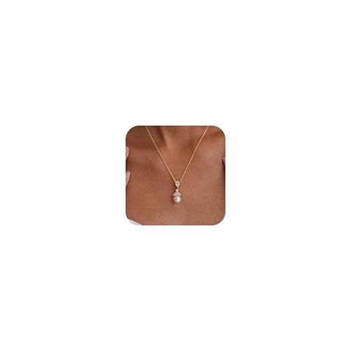 Pearl Necklaces for Women,Dainty Gold Pendant Necklaces Waterproof Jewelry | 14K Gold Plated Pearl Necklaces,Dainty Elegant Wedding Necklace,Small Cute Adjustable Minimalist Necklace,Non Tarnish Jewelry - color: GOLD-8