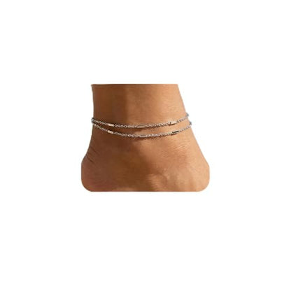 Dainty Anklets for Women, 14K Gold Plated & Sterling Silver Plated Ankle Bracelets, Adjustable, Waterproof & Hypoallergenic Summer Beach Foot Jewelry in Assorted Styles - style: 2 anklet barlink silver
